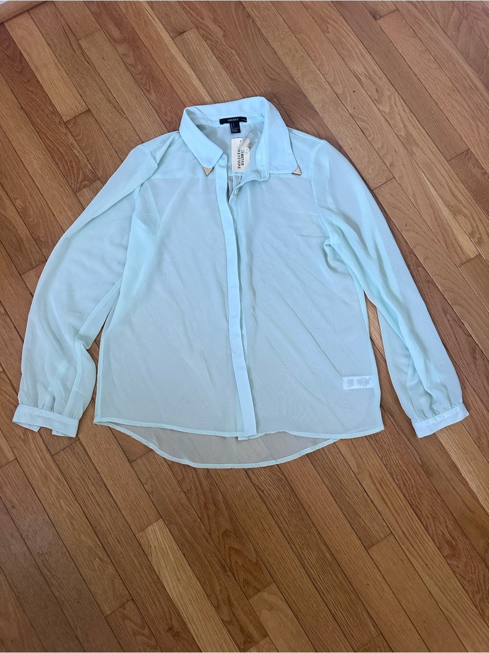 Forever 21 Pale Green Sheer Button-Down Shirt Size Large